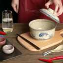 Ceramic Ramen Bowl Set of 2, Ramen Noodle Bowl with Lid 27oz Japanese Retro Style Soup, Pho, Udon Bowls, Matching Spoons and Chopsticks for Microwave & Dishwasher Safe, Fish