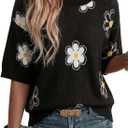 Dokotoo Women's Sweaters Casual Creweck Short Sleeve Cotton Kint Summer Pullover Sweater Tops (Medium, Z Black)