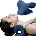 Neck and Shoulder Relaxer, Cervical Traction Device for TMJ Pain Relief and Cervical Spine Alignment, Chiropractic Pillow, Neck Stretcher (Dark Blue)