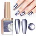 Chrome Nail Polish Metallic Mirror Effect, Air Quick Dry Holographic Nail Lacquer Silver Purple Regular Color for Finger Toe Nail French Manicure Art (ZJY053-Non Gel)
