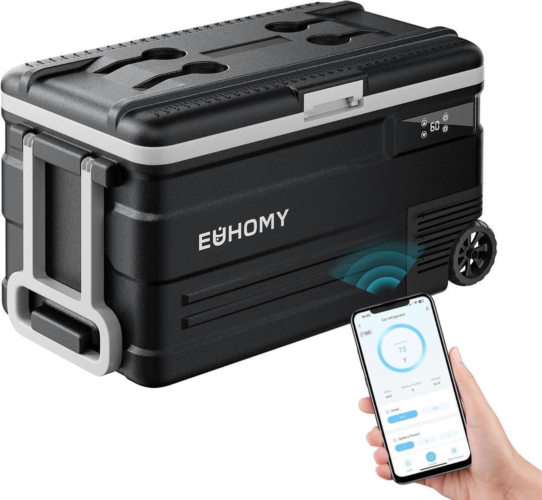 EUHOMY 12 Volt Car Refrigerator, 80 Quart(75L) Electric Cooler 0℉~68℉, Car fridge 12/24V DC & 110-240V AC Portable Refrigerator with Wheels, 12V Fridge for Camping, Trip, Truck, Home, Boating
