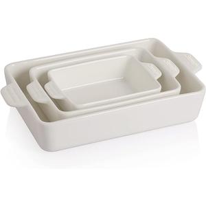 Sweejar Ceramic Bakeware Set, Rectangular Baking Dish for Oven Lasagna Pans for Cooking, Kitchen, Cake Dinner, Banquet and Daily Use, 11.8 x 7.8 x 2.76 Inches of Casserole Dishes (White)