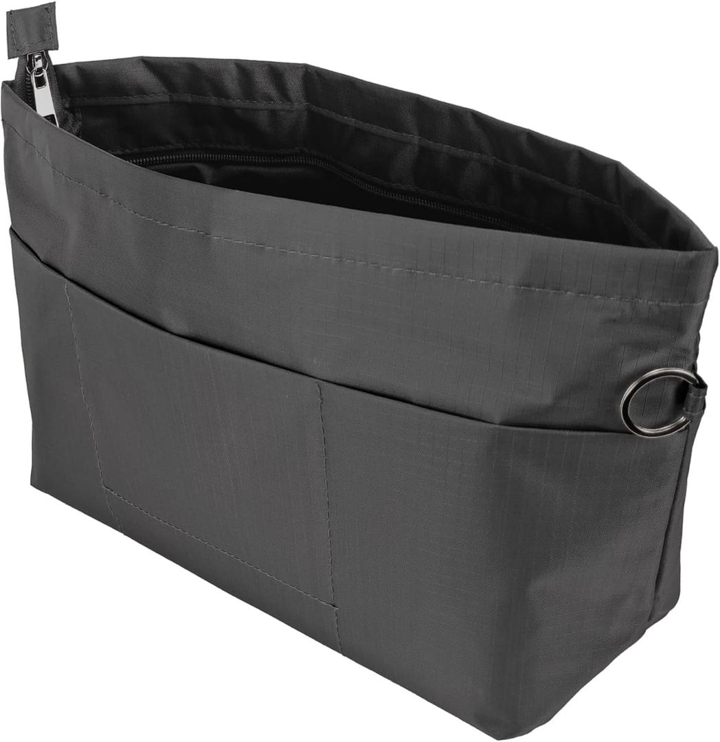 Handbag Tote Purse Organizer Insert Bag Liner Shaper Divider Zipper 11 Pockets Compartments Small Dark Grey