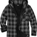 V VALANCH Men's Sherpa Lined Flannel Jacket with Hood  Zip Up Plaid Shirt Jacket Winter Outdoor Warm Outerwear Fleece Coat (Medium, Dark Grey)