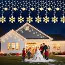 Brightown Snowflake Christmas Lights,20Ft 228 LED Icicle Lights for Outside with 24 Drops,Connectable Curtain String Light for Indoor Outdoor House Eaves Window Porch Tree Holiday Decor, Warm White