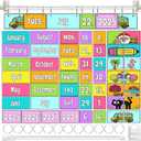 TecUnite Neon Adjustable Flip Calendar Bulletin Board Set Colorful Calendar Holder Includes Bright 54 Date Cards for Classroom School Home Decor Supplies