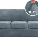 H.VERSAILTEX Modern Velvet Plush 4 Piece High Stretch Sofa Slipcover Sofa Cover Furniture Protector Form Fit Luxury Thick Velvet Sofa Cover for 3 Cushion Couch Width Up to 90 Inch (Sofa, Stone Blue)