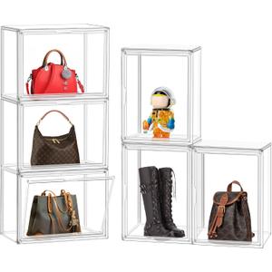 10 Pack X-Large Acrylic Display Case, Clear Closet Organizers and Storage Size 14 Clear Shoe Box Sneaker Display Case with Magnetic Lid Multipurpose Storage Bin for Bag, Figure, Plant, Collectibles