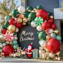 Christmas Balloon Arch Kit, Double Stuffed Red Green White Pearl Balloon Garland Sage Green Red Gold Balloons With Candy Cane Balloons for Christmas Birthday Xmas Santa Holiday New Year Party Decor
