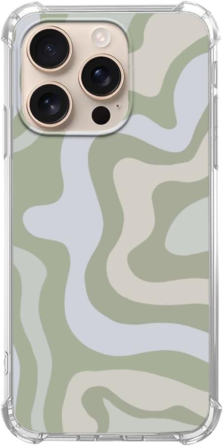 Matcha Green Aesthetic Liquid Swirl Case Compatible with iPhone 16 Pro, Modern Retro Abstract Color Art Case for iPhone 16 Pro, Cool TPU Bumper Phone Case Cover