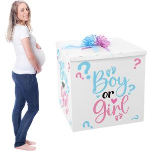 AmazingSpark 28in Jumbo Gender Reveal Gift Box Kit with Oversized Box Giant Pull Bows Boy or Girl Stickers for Gender Reveal Baby Shower Birthday Party Decor