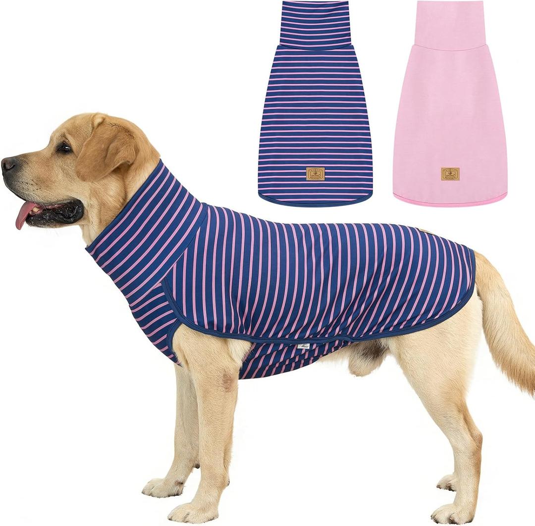 XPUDAC 2 Pack Dog Sweater Fleece Vest Dog Sweatshirt Turtleneck Warm Stretchy Pullover Pet Clothes Cold Weather for Medium Large Girl Dogs, Pink Purple, L