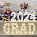 Graduation Party Decorations 2024-8 LED Long Marquee Light Up Letters 'Grad 2024' and 1 'Doctorial hat' - Graduation Party Decor for Kindergarten Preschool High School College Graduation
