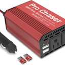 Pro Chaser 400W Car Power Inverter 12V DC to 110V AC Car Truck RV Inverter 6.2A Dual USB Charging Ports for Road Trips (Type C Adaptors Included) (Red)