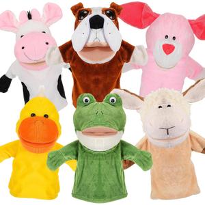6 Pcs Hand Puppet Animal Hand Puppet Set with Working Mouth 9.8 Inch Animal Puppet Soft Plush Toy for Storytelling Teaching Preschool Show Theater Birthday Gifts(Farm Animals)
