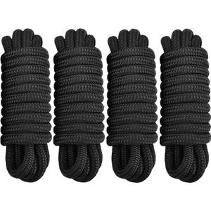 4 Pack 1/2" x 20' Dock Lines - Marine Grade Nylon Boat Ropes with 12" Eyelet for Docking and Mooring - Double Braided Boat Lines, High Strength, Easy Handling, Fray Resistant - Black