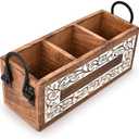 Mahasu Caddy Mango Wood 3 Compartment Wooden Silverware Caddy Utensil Holder for Kitchen Countertop, Picnic, Buffet Party (11" x 4" x 4.5")