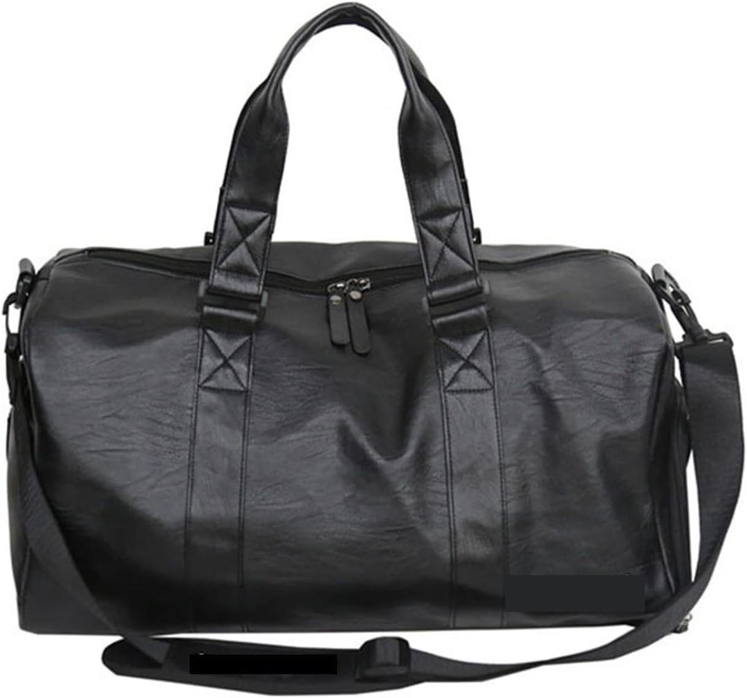 Gym Bags Sports Gym Bag Lady Leather with Letter Printing Fitness Bag for Shoes Male Solid Color Black Red Travel Shoulder Bag (Black)