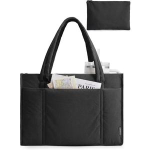 BAGSMART Tote Bag for Women, 2Pc Puffer Tote Bag with Zipper, Quilted Work Tote Teacher Bag Shoulder Handbag | Beach Tote, Diaper Bag Tote, for Travel, Gym, Lightweight, Fit 15.6" Laptop, 21L Medium Tote