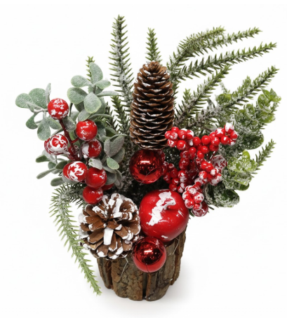 Small Christmas Tree Tabletop Artificial Mini Christmas Tree Decorations with Holiday Ornaments Red Berry Pine Cone Greenery for Home Indoor Fireplace Mantel Xmas Decor (Tree StumpRed)