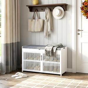 Shoe Storage Bench with Cushioned Seat 3-Tier Entryway Shoe Rack with Doors, Large