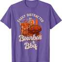 Easily Distracted by Bourbon and BBQ T-Shirt (Small, Purple Heather)