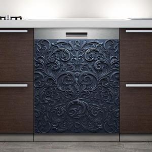 Carved Flowers Black Wallpaper Magnetic Dishwasher Sticker,Fridge Door Cover Magnetic,Refrigerator Magnets Art Skin Panel Decal,Home Decor Decal,Vinyl Sticker,23 x 26inchs