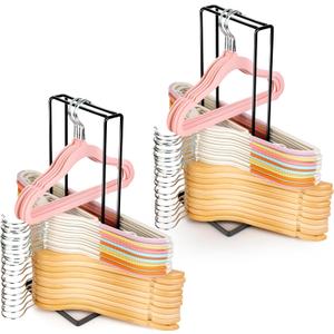 Hanger Organizer Stacker, Clothes Hanger Storage Rack for Laundry Room, Portable Hanger Holder Holds up to 110 Wire Clothes Racks for Closet, Hanger Storage for Adult and Child(2 Packs)