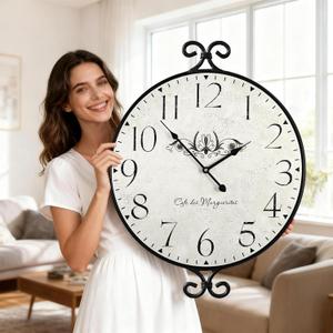 30 Inch Wall Clock for Living Room, Extra Large Farmhouse Wall Clock, Wrought Iron Frame with Warm Gray Finish, Silent Battery Operated Clocks for Living Room, Kitchen, Home Decor