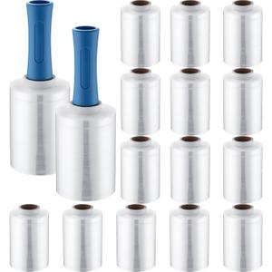 Jutom 16 Pcs Stretch Wrap Roll Plastic Wrap for Moving with 2 Handles 5" x 1000 ft Packaging Shrink Film Self Adhering Shipping Supplies for Moving Furniture Pallet(Clear, Blue)