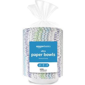 Amazon Basics Ultra Paper Bowls, 20 Oz, Disposable, 540 Count (4 packs of 135), White (Previously Encore)
