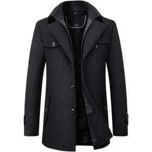 chouyatou Men's Winter Stylish Wool Blend Single Breasted Military Peacoat (XX-Large, Black)
