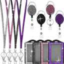 4 Color Upgraded Rhinestone Lanyard for ID Badges, Bling ID Card Holder Crystal Retractable Badge Reel Neck Lanyard with Metal Clasp and Key Ring