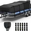 RVMasking Pontoon Boat Cover with Motor Cover, 1400D Heavy Duty Middle Reinforced, Marine Grade Waterproof Boat Cover for Length: 21'-24', Beam Width up to 102", Black