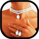 Zoestar Choker Necklaces and Earring Set Rhinestone Silver Wedding Jewelry for Women