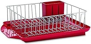 Farberware Classic Large Rust Resistant Full Dishrack with Removable 3 Compartment Flatware Caddy, Andlged Drain Board, 3-Piece, Red