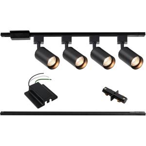 4-Light LED Track Lighting Kit with 3.3FT H Track Lighting Rails & Floating Canopy Connector, GU10 Track Light Kit, Modern Kitchen Track Lighting Fixtures Ceiling Spot Light, Black (No Bulbs)