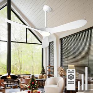 72 Inch Ceiling Fans with Lights and Remote, Wood Outdoor Ceiling Fan with 6 Speed Noiseless DC Motor, Indoor Modern 3 Blade Propeller Ceiling Fan for Bedroom Living Room Gazebo Patio (White)