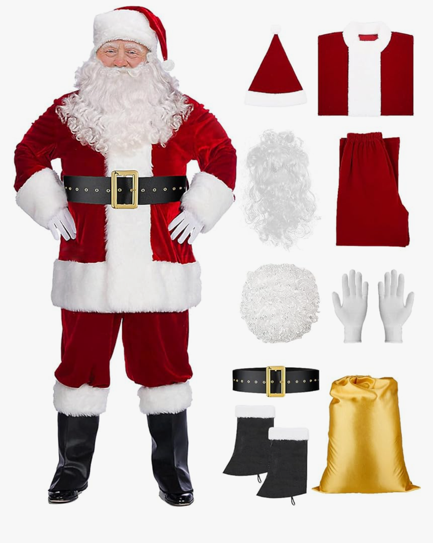 Santa Suit Deluxe Santa Claus Costume for Men, Christmas Adults Santa Costume Set Santa Outfit Larage