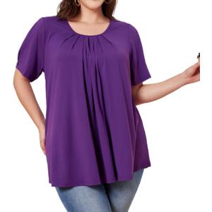Plus Size Tunic Tops for Women Short Sleeve Summer Casual Tunics with Leggings Loose Fit Pleated Dressy Blouses (X-Large)