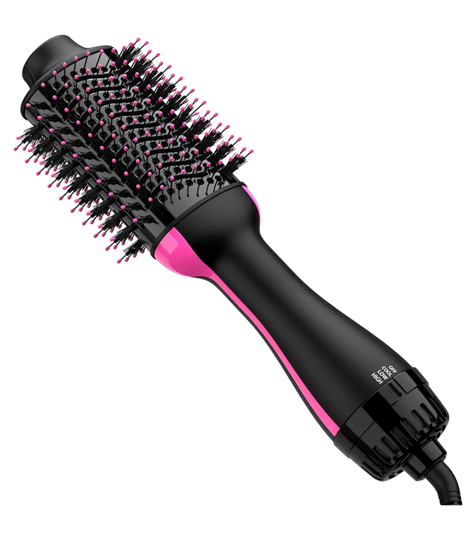 Hair Dryer Brush Blow Dryer Brush in One, Upgraded 4 in 1 Hair Dryer and Styler Volumizer with Negative Ion Anti-frizz Ceramic Titanium Barrel Hot Air Hair Straightener Brush, Black/Pink