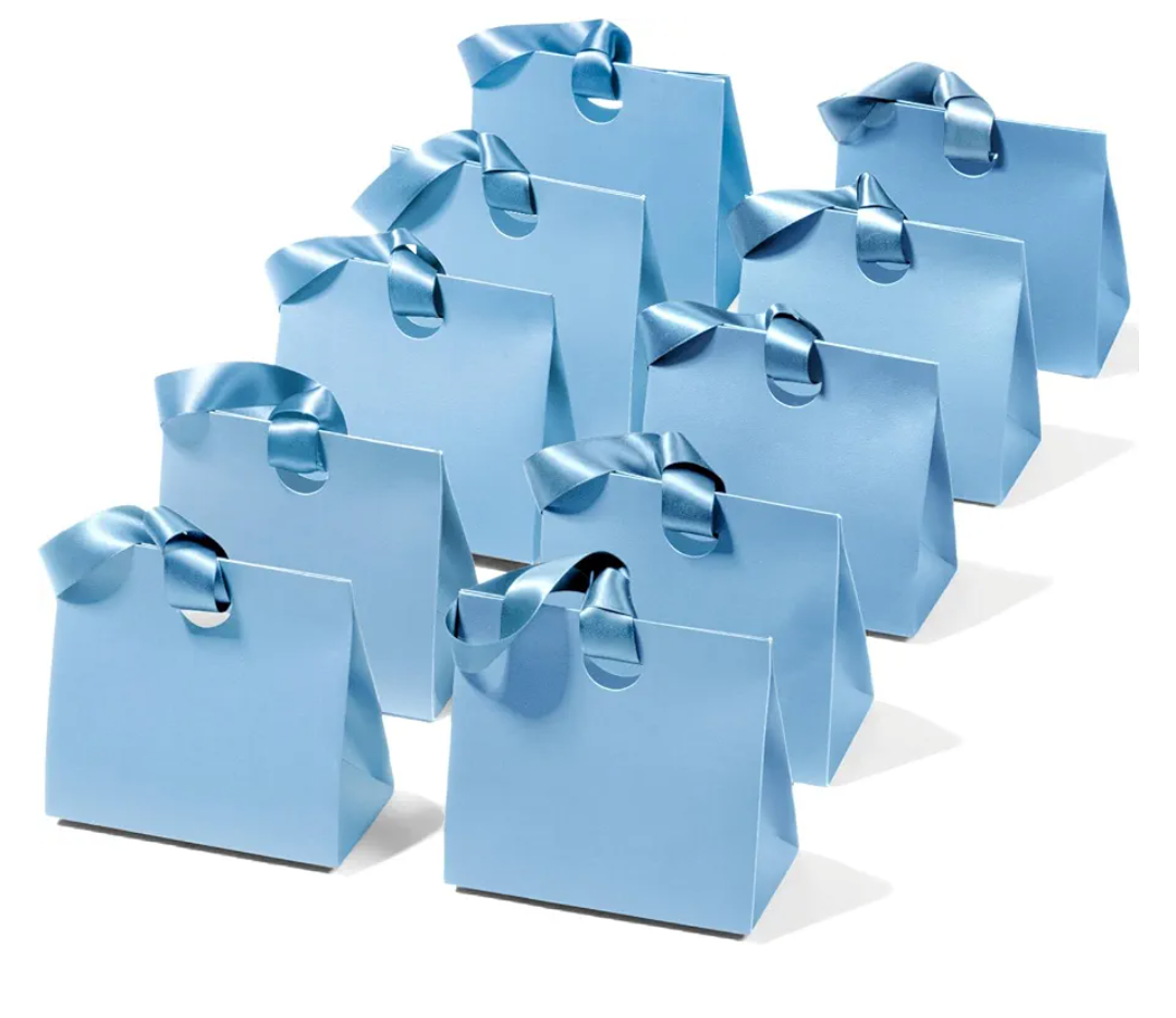 Vitalizart Paper Gift Bags With Ribbon Handles Set of 10 Blue Bulk Reusable For Gift Wrap Girls Kids Birthday Bridal Shower Party Favors Goodie Bags Candy Toys Christmas 7.87"x3.54"x7.09" Small Size