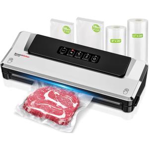 Bonsenkitchen Vacuum Sealer Machine + 2 Rolls Bags & 20 Vacuum Bags, Fast-Compact/Multi-Functional Food Vacuum Sealer with Accessory Hose, High-Speed Continuous Working, Silver