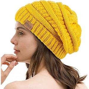 REDESS Slouchy Beanie Hat for Men and Women Winter Warm Chunky Soft Oversized Cable Knit Cap (Yellow)