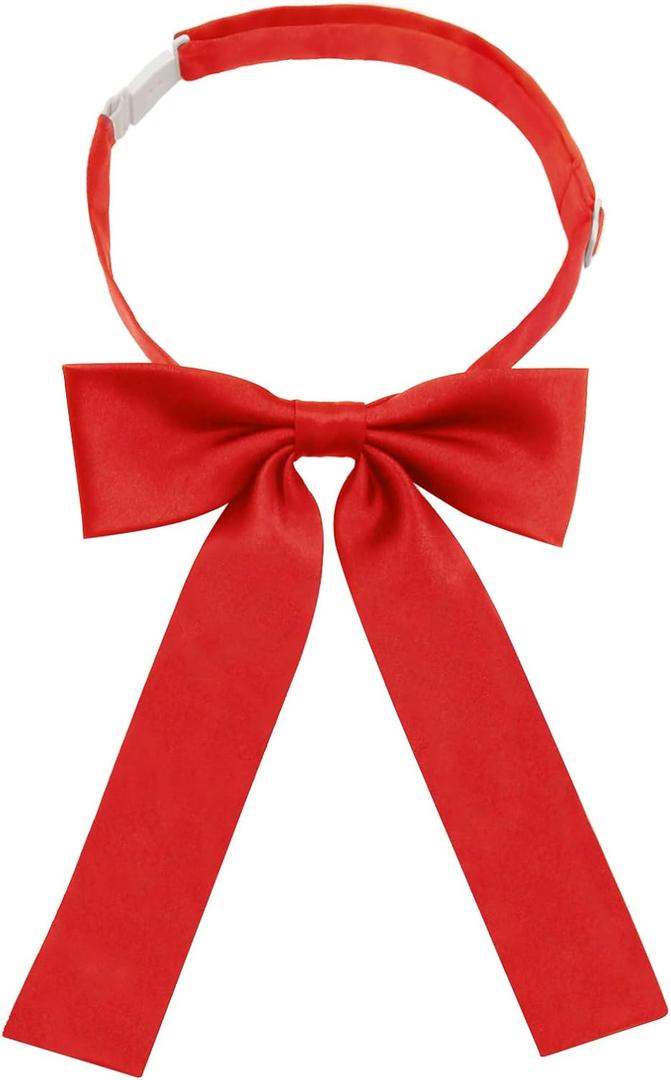 Mantieqingway Bow Ties for Women/Girls, Pre-tied Adjustable Bowties Solid Color Polyester Bow Tie for School Uniform Shirt (Red)