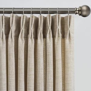 RAIN CITY Beige Sheer Curtains 132 Inches Long with Pinch Pleat,Memory Trained Pleated Drapes Hooks Linen Textured Boho Extra Long 11 ft Curtain for Dining Bedroom 42 Inch Wide Each Panel