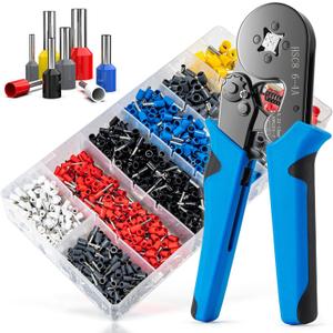 Ferrule Crimping Tool Kit, LUNEY Crimper Plier with 1250PCS Wire Ferrules Kit Wire End Terminals, Self-adjustable Ratchet Tool Set for AWG 23-7 Cable connectors, 0.25-10mm