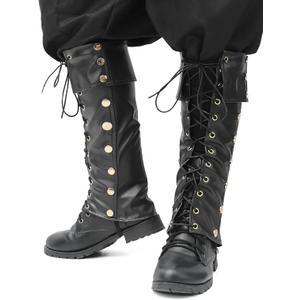  Pirate Boot Covers with Studs Medieval Renaissance PU Leather Halloween Costume Boots Tops Men