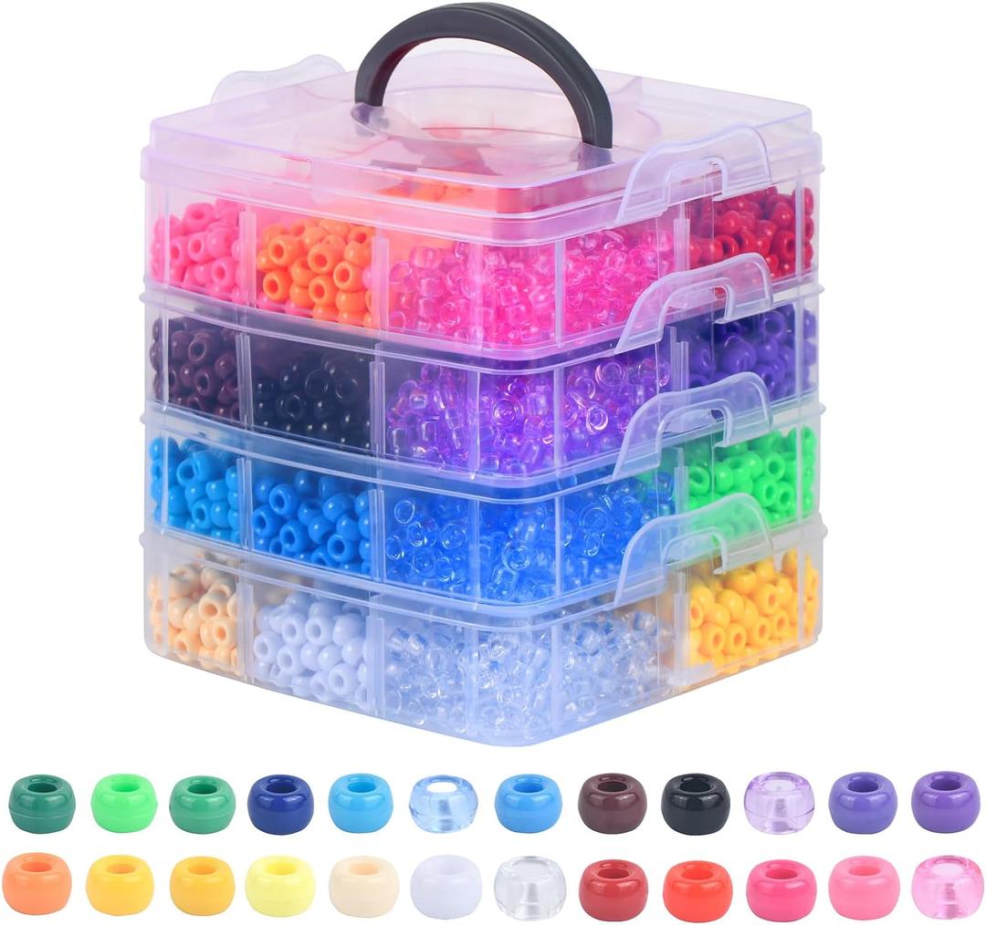 Simetufy 4200Pcs Pony Beads, 24 Colors Kandi Beads Bulk for Bracelets Making Hair Braiding Kandi Friendship Bracelet Craft DIY Jewelry Making Christmas Gifts (Boxed)