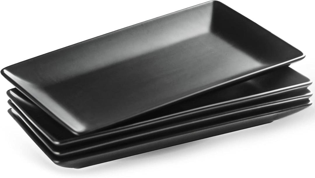 YHOSSEUN Ceramic Serving Platters Set of 4, Rectangular Serving Platters and Trays for Food, Sushi, 9.8 In Serving Dishes for Entertaining, Matte Black Serving Plate Halloween Table Decor